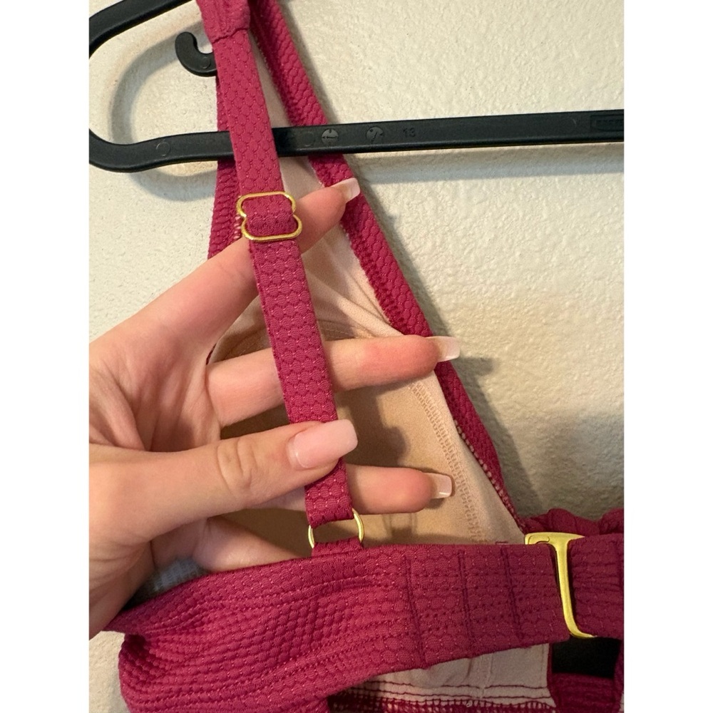 Kona Sol | NWOT Mauve One Piece Tie Front Textured Swimsuit - Picture 8 of 10